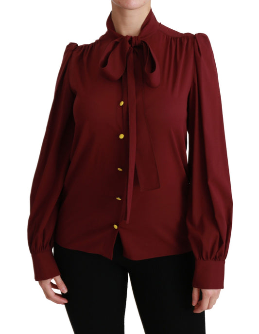 Dolce &amp; Gabbana Kastanienbraunes Langarm-Hemdblusen-Seidentop