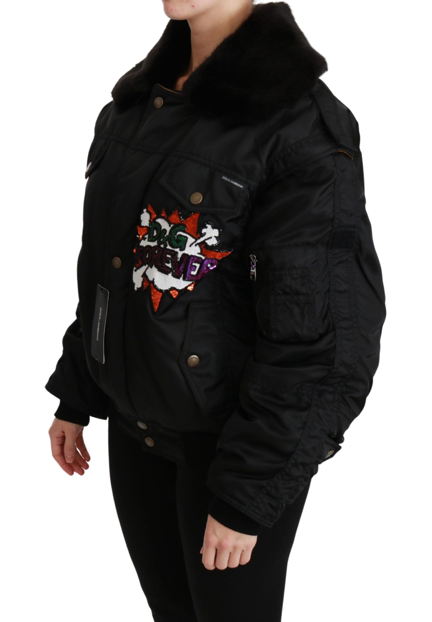 Dolce &amp; Gabbana Blouson aviateur à paillettes Black Queen Crown