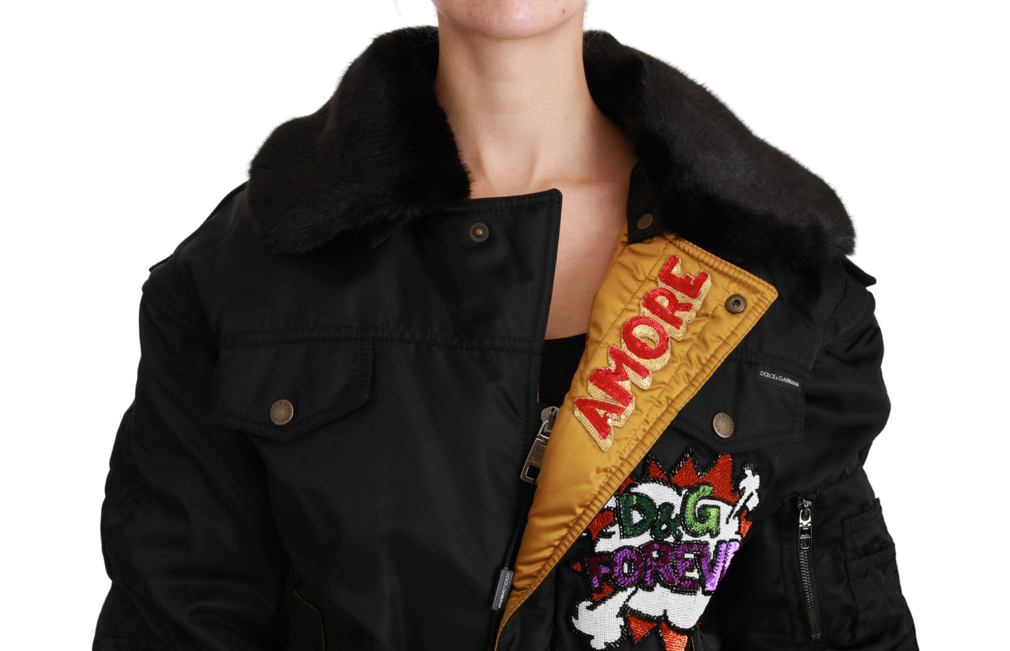 Dolce &amp; Gabbana Blouson aviateur à paillettes Black Queen Crown