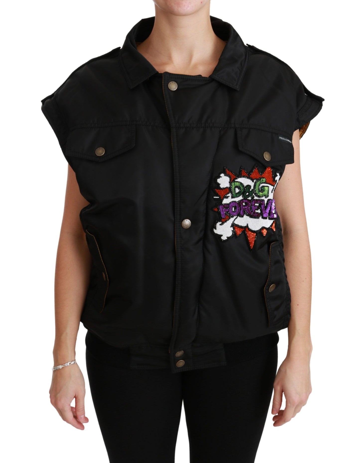 Dolce &amp; Gabbana Blouson aviateur à paillettes Black Queen Crown