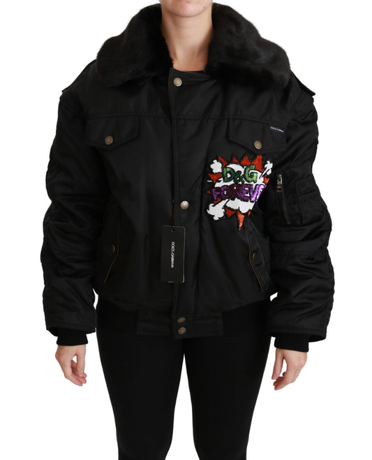 Dolce &amp; Gabbana Blouson aviateur à paillettes Black Queen Crown