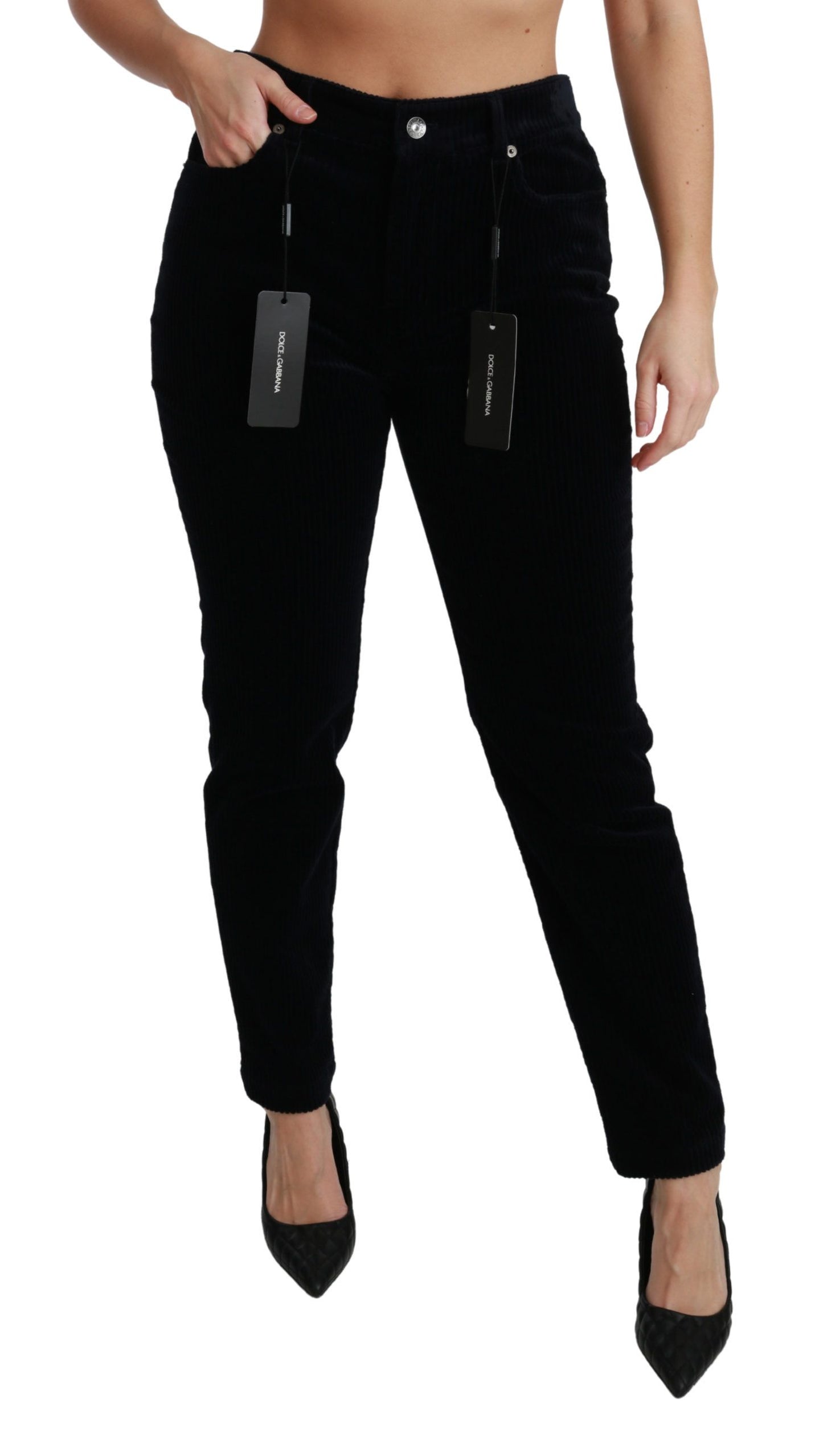 Jean skinny taille moyenne en velours côtelé bleu Dolce &amp; Gabbana