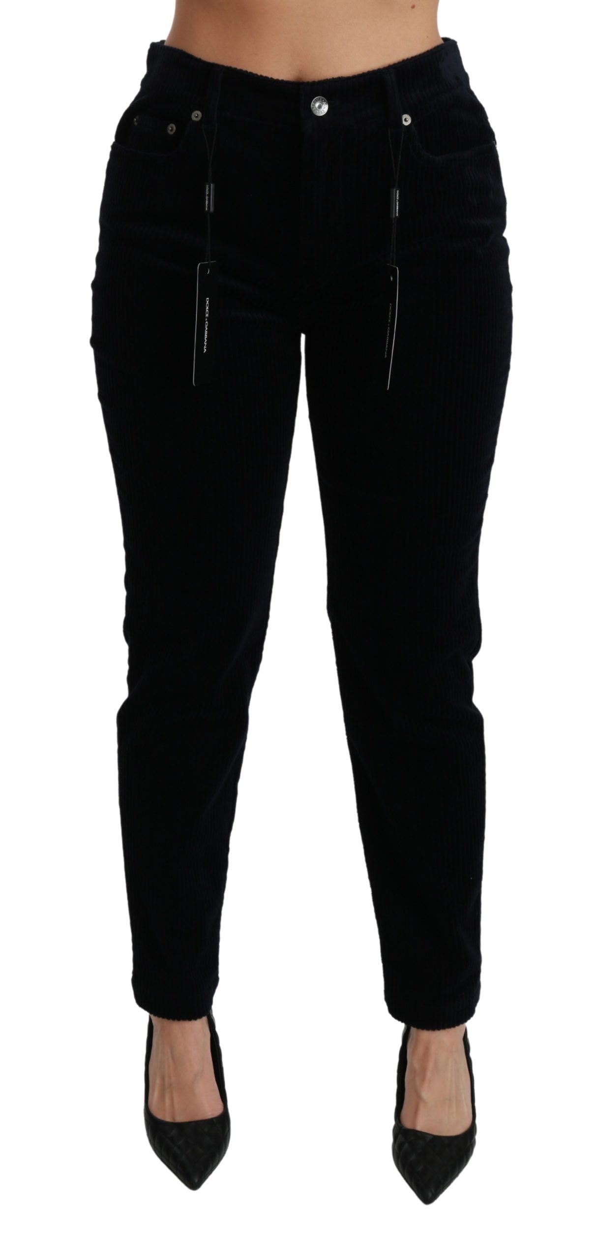 Jean skinny taille moyenne en velours côtelé bleu Dolce &amp; Gabbana