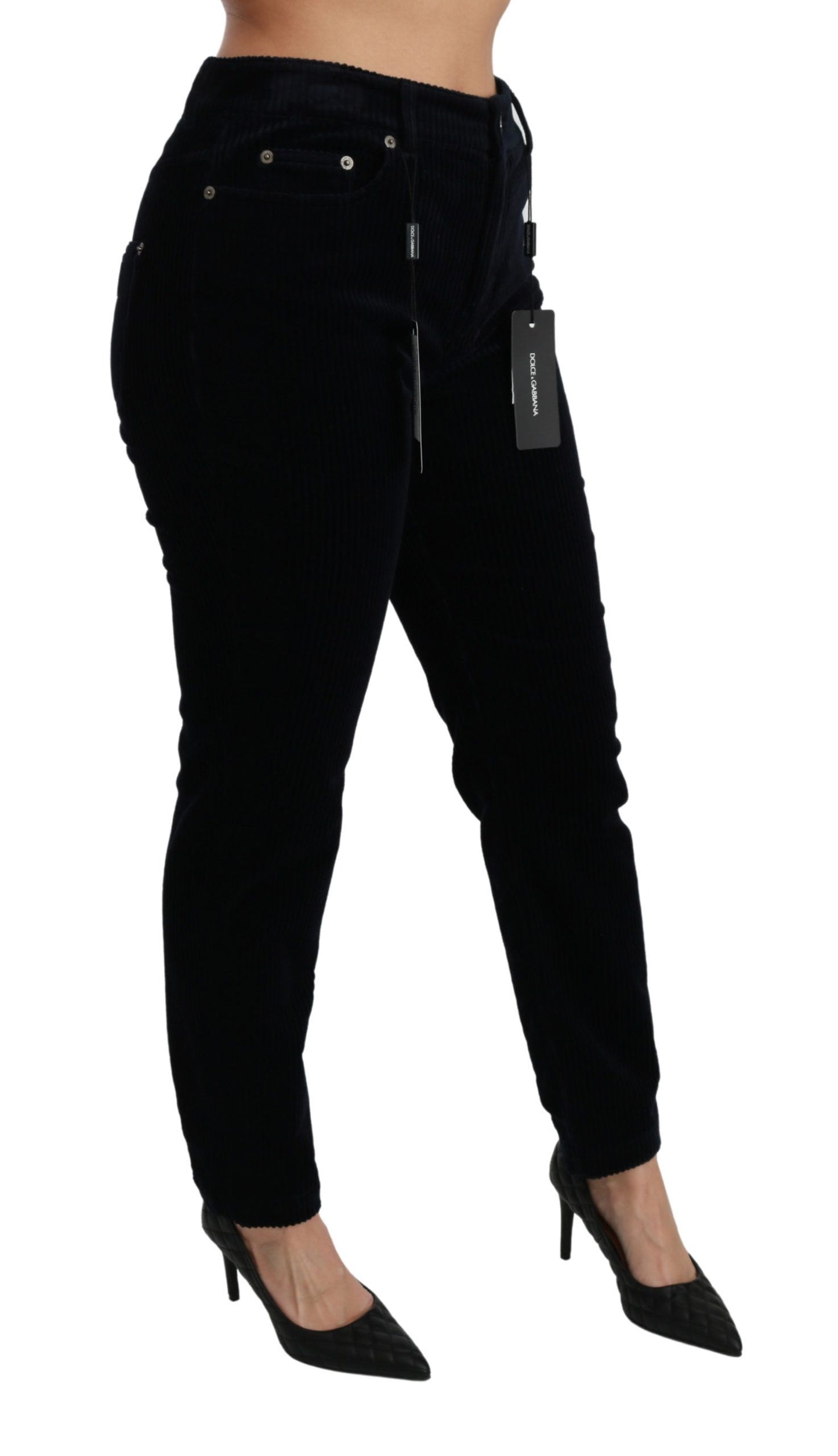Jean skinny taille moyenne en velours côtelé bleu Dolce &amp; Gabbana