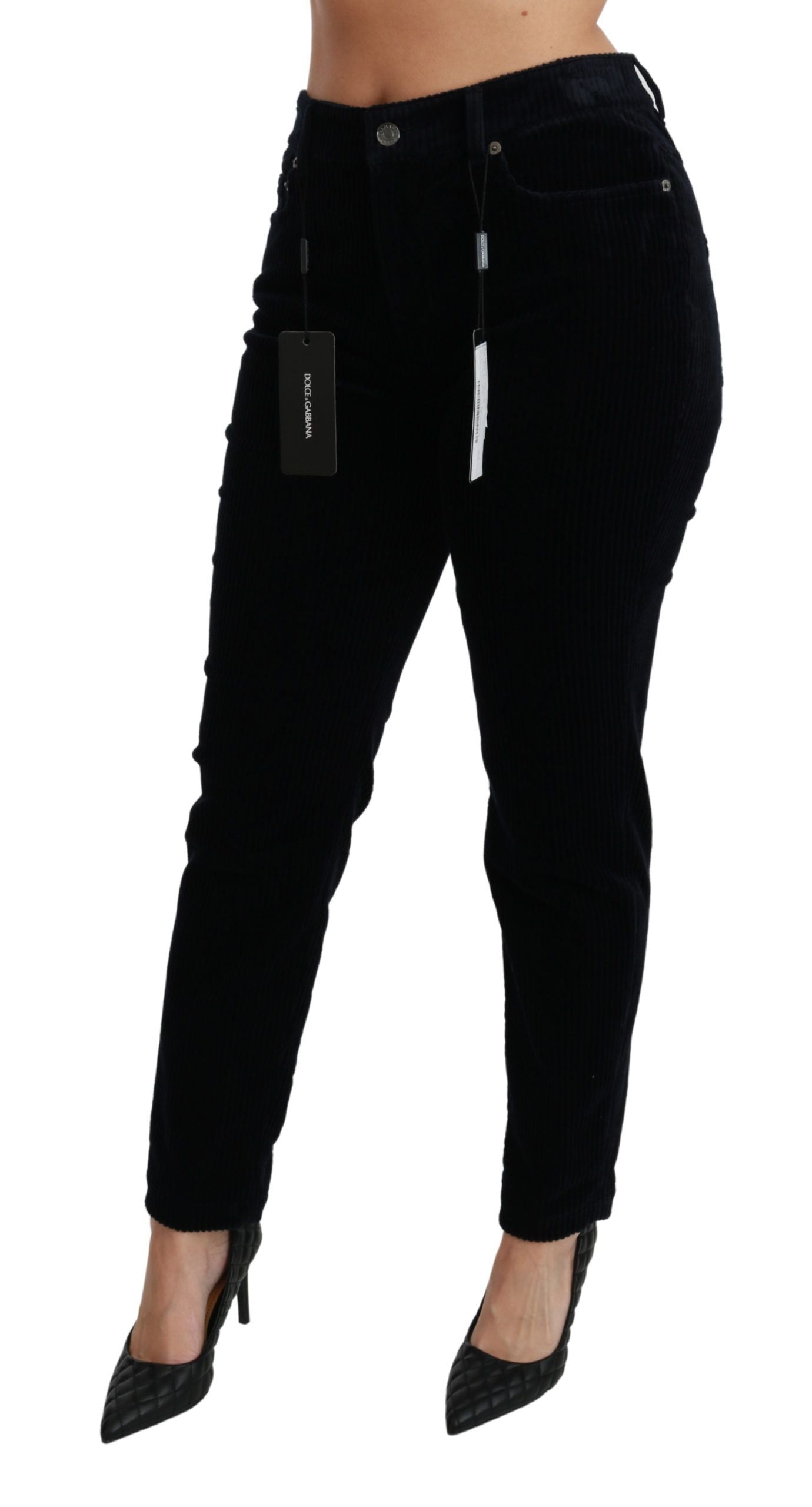 Jean skinny taille moyenne en velours côtelé bleu Dolce &amp; Gabbana