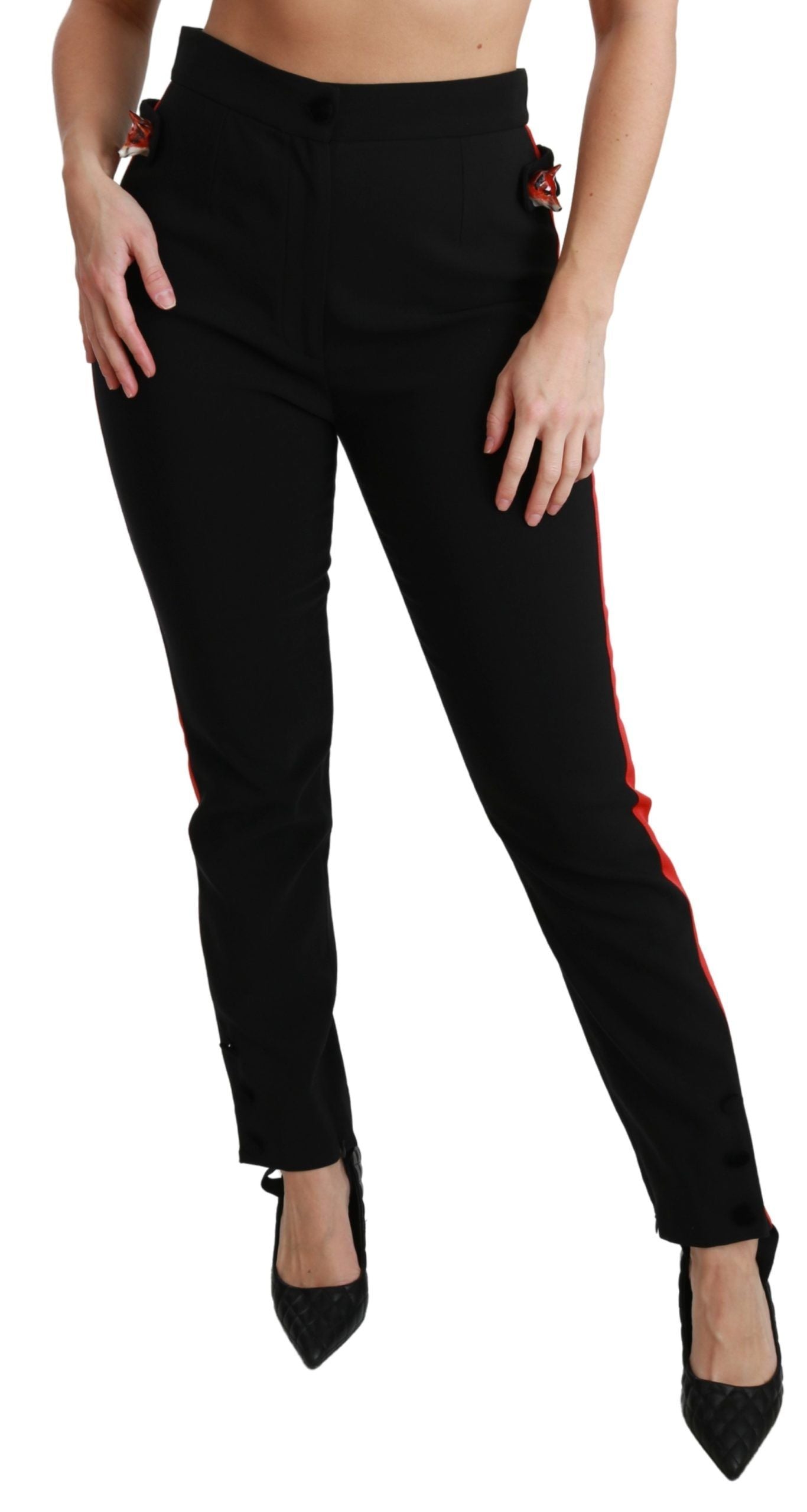 Pantalon skinny en coton stretch noir à tête de renard Dolce &amp; Gabbana
