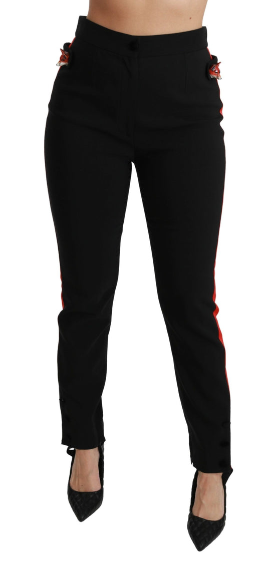 Pantalon skinny en coton stretch noir à tête de renard Dolce &amp; Gabbana