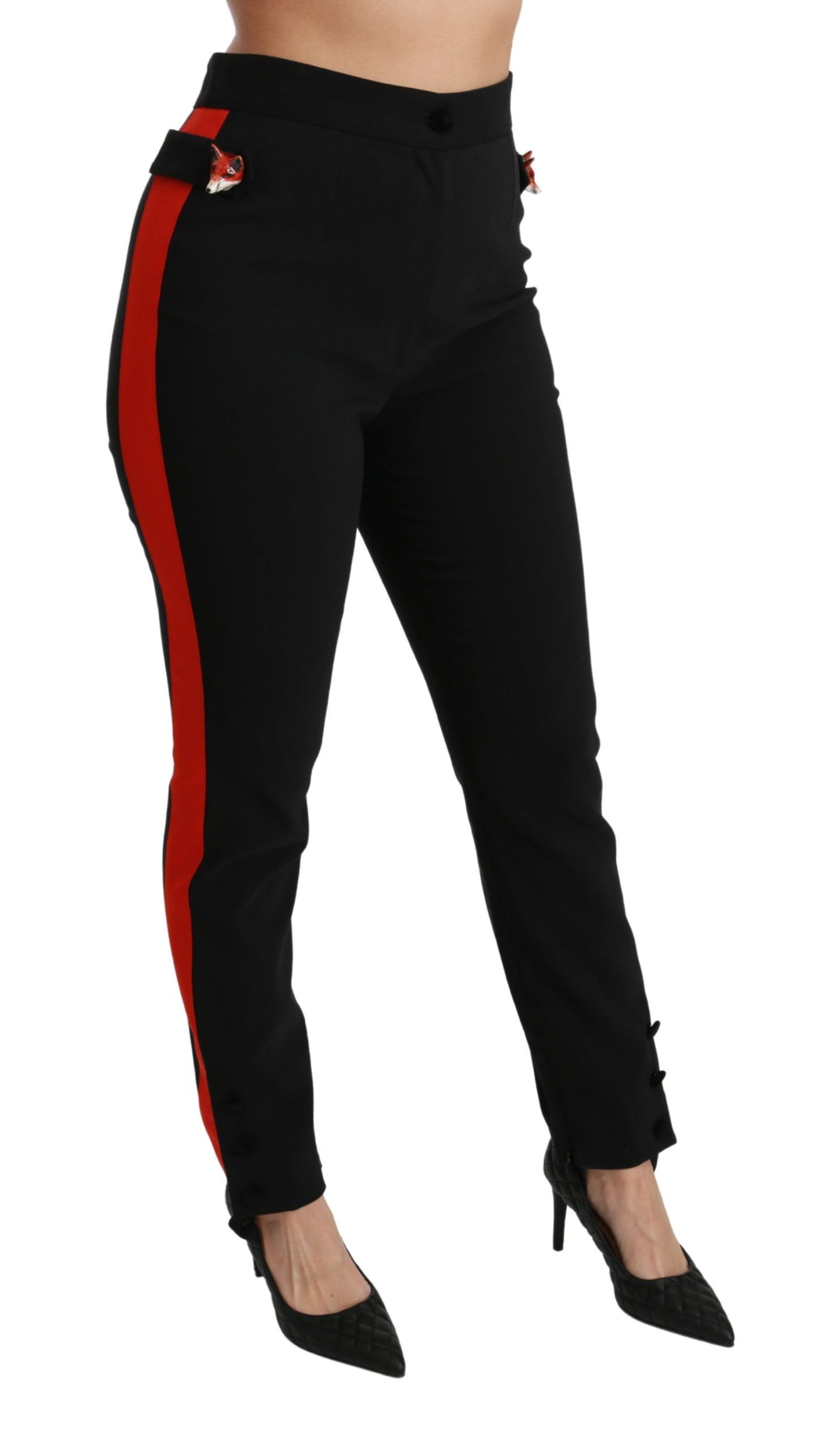 Pantalon skinny en coton stretch noir à tête de renard Dolce &amp; Gabbana