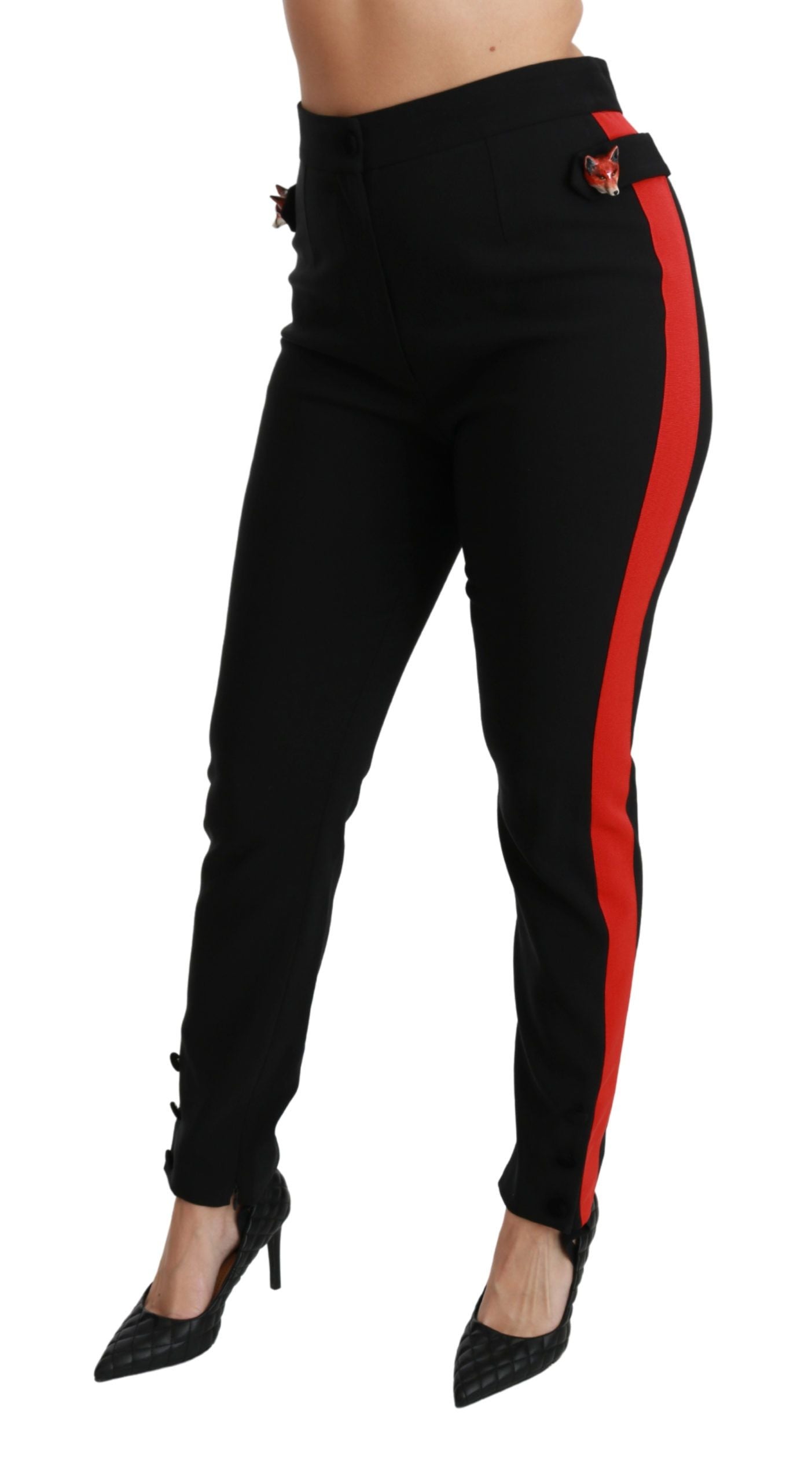 Pantalon skinny en coton stretch noir à tête de renard Dolce &amp; Gabbana