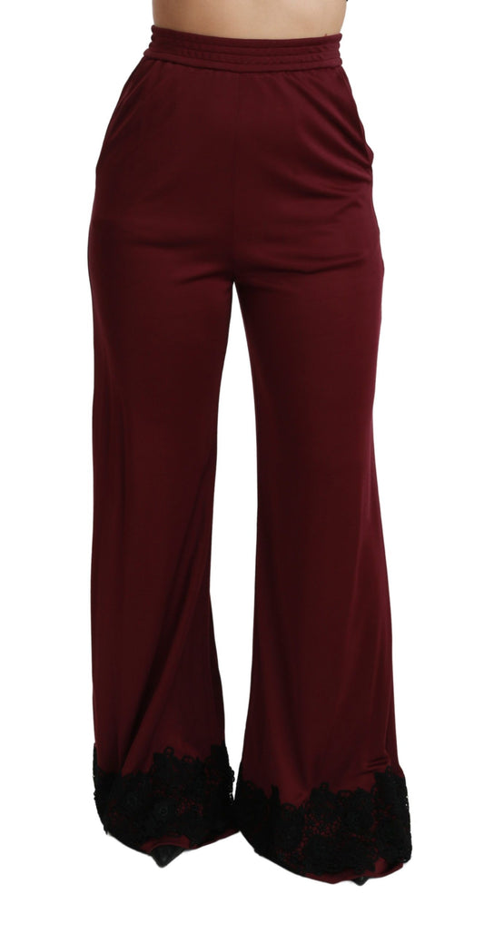 Pantalon large taille haute en dentelle noire Dolce &amp; Gabbana bordeaux