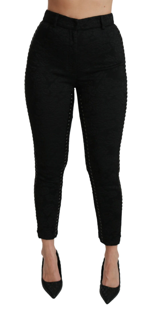 Pantalon skinny taille haute en brocart noir Dolce &amp; Gabbana