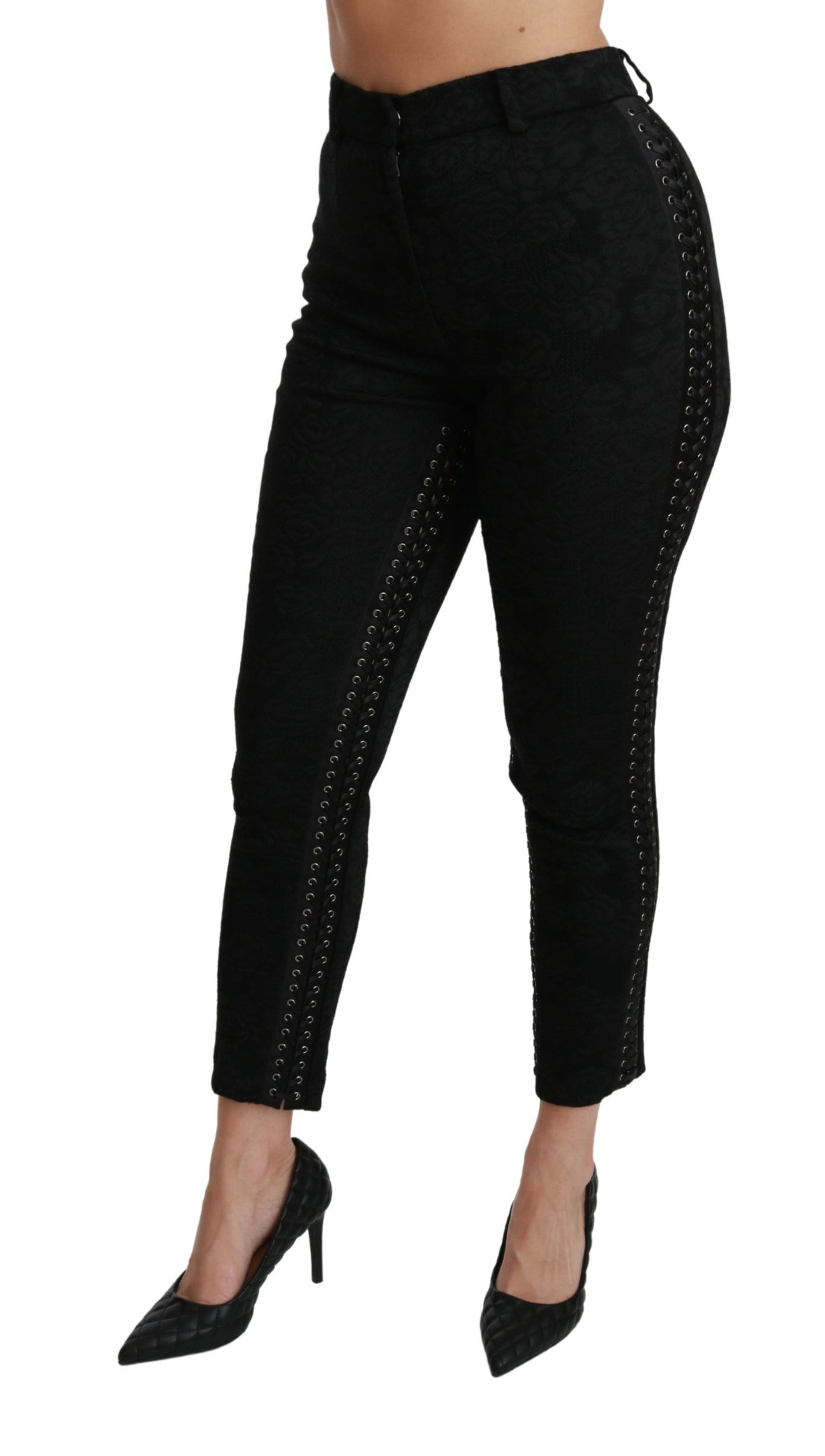 Pantalon skinny taille haute en brocart noir Dolce &amp; Gabbana