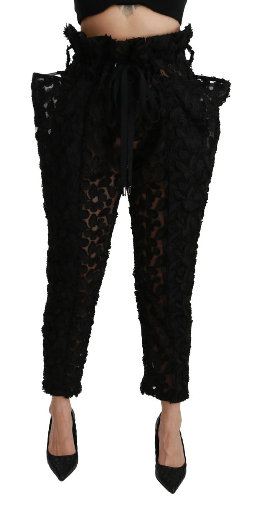 Pantalon fuselé taille haute en dentelle florale noire Dolce &amp; Gabbana