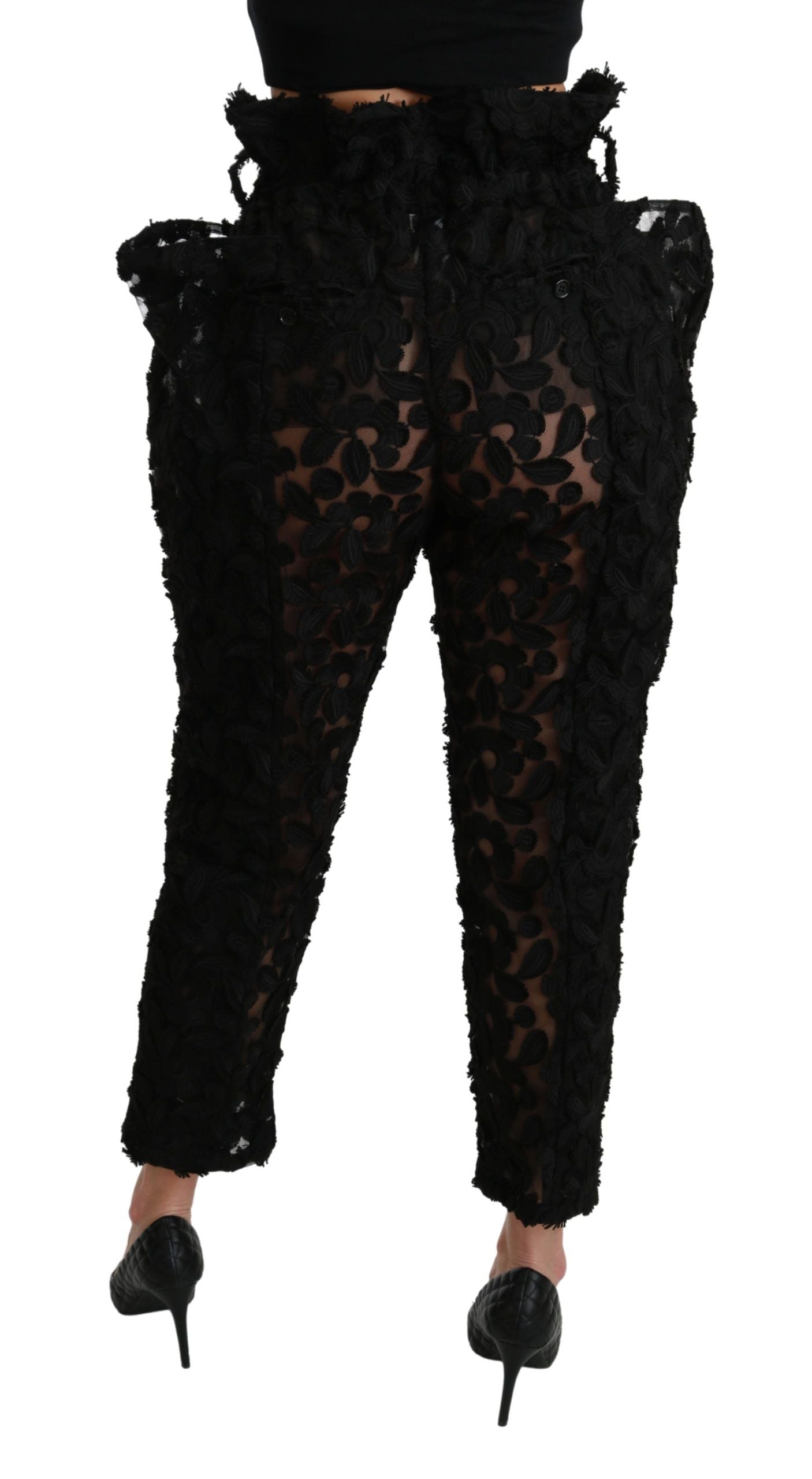 Pantalon fuselé taille haute en dentelle florale noire Dolce &amp; Gabbana