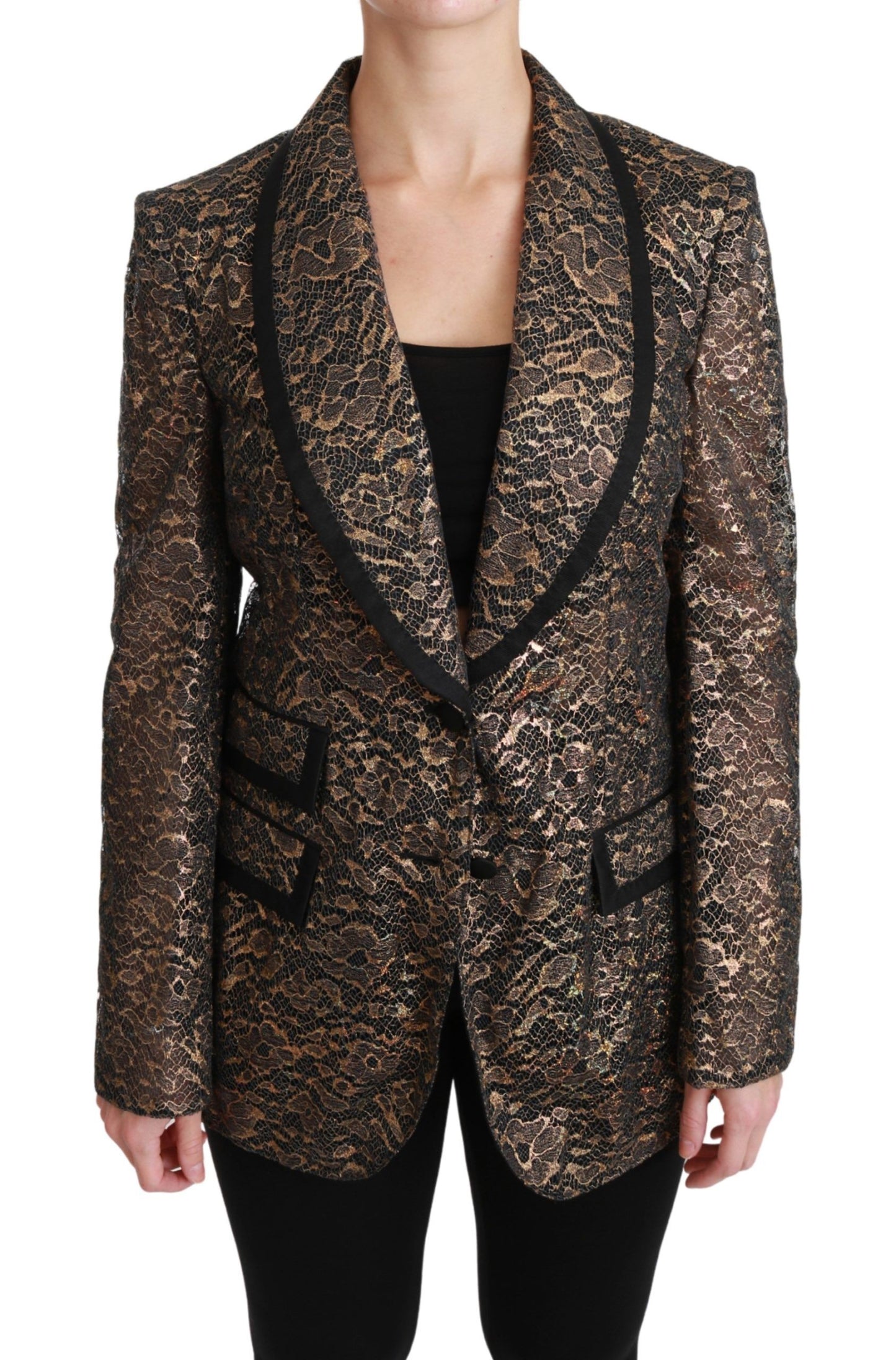 Dolce &amp; Gabbana Blazer en dentelle noire et dorée Veste fleurie