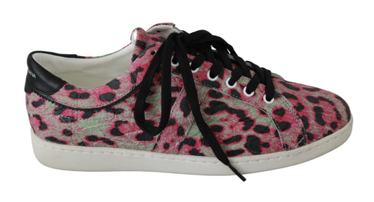 Baskets plates en cuir à imprimé léopard rose Dolce &amp; Gabbana