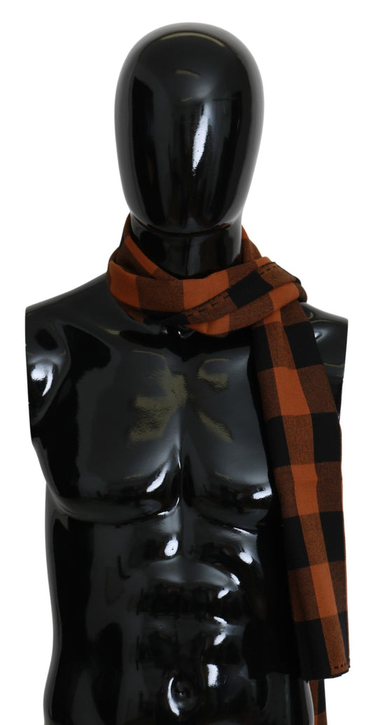 Costume National Orange Check Neck Wrap Shawl Scarf