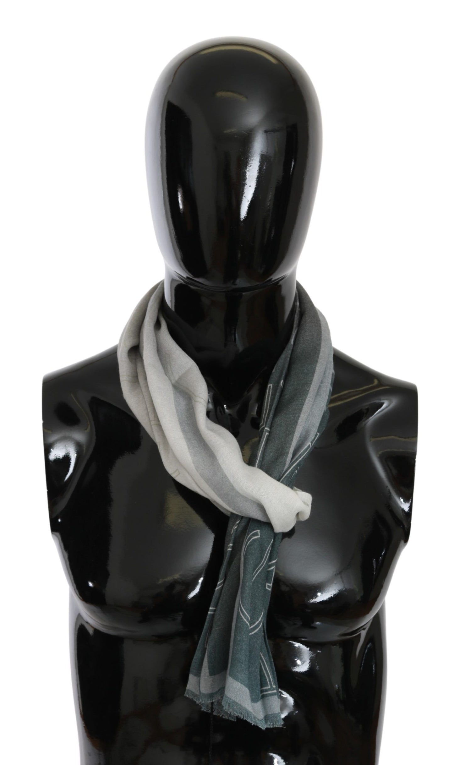 GF Ferre Grauer Foulard aus Wolle und Viskose mit gemustertem Markenschal