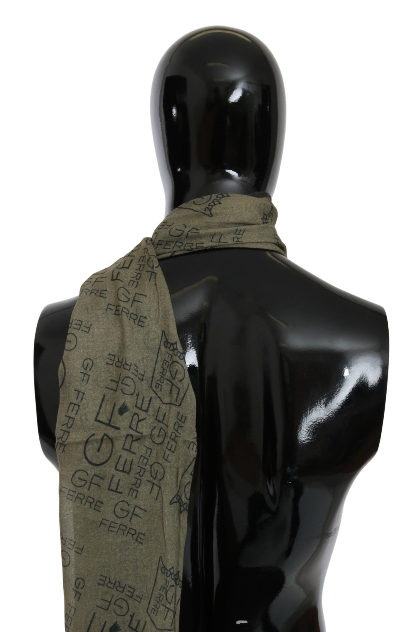 GF Ferre Grüner Foulard aus Wolle und Viskose mit gemustertem Markenschal