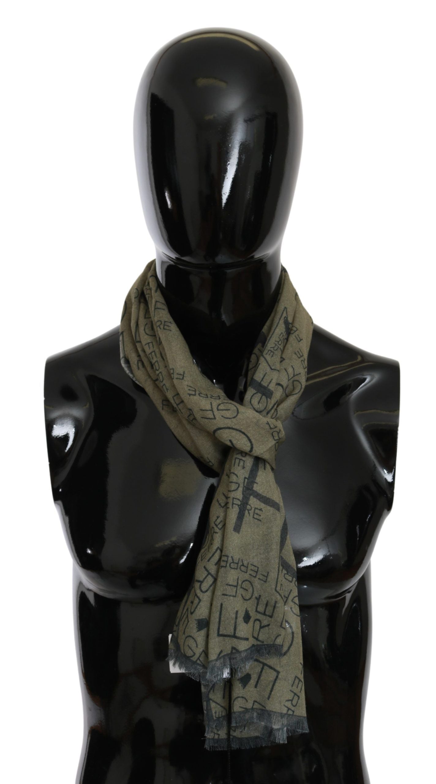 GF Ferre Grüner Foulard aus Wolle und Viskose mit gemustertem Markenschal