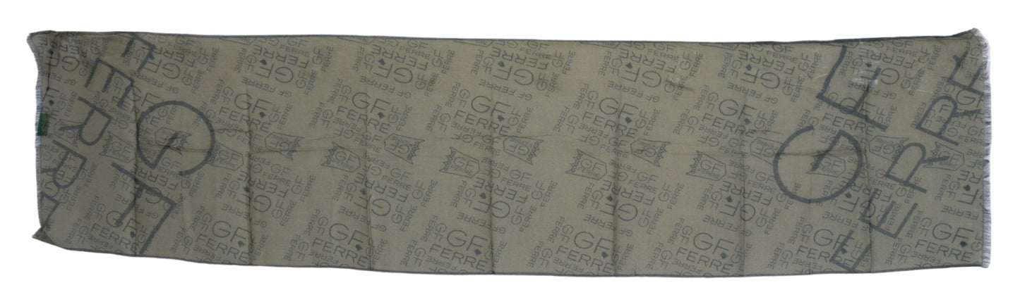 GF Ferre Grüner Foulard aus Wolle und Viskose mit gemustertem Markenschal