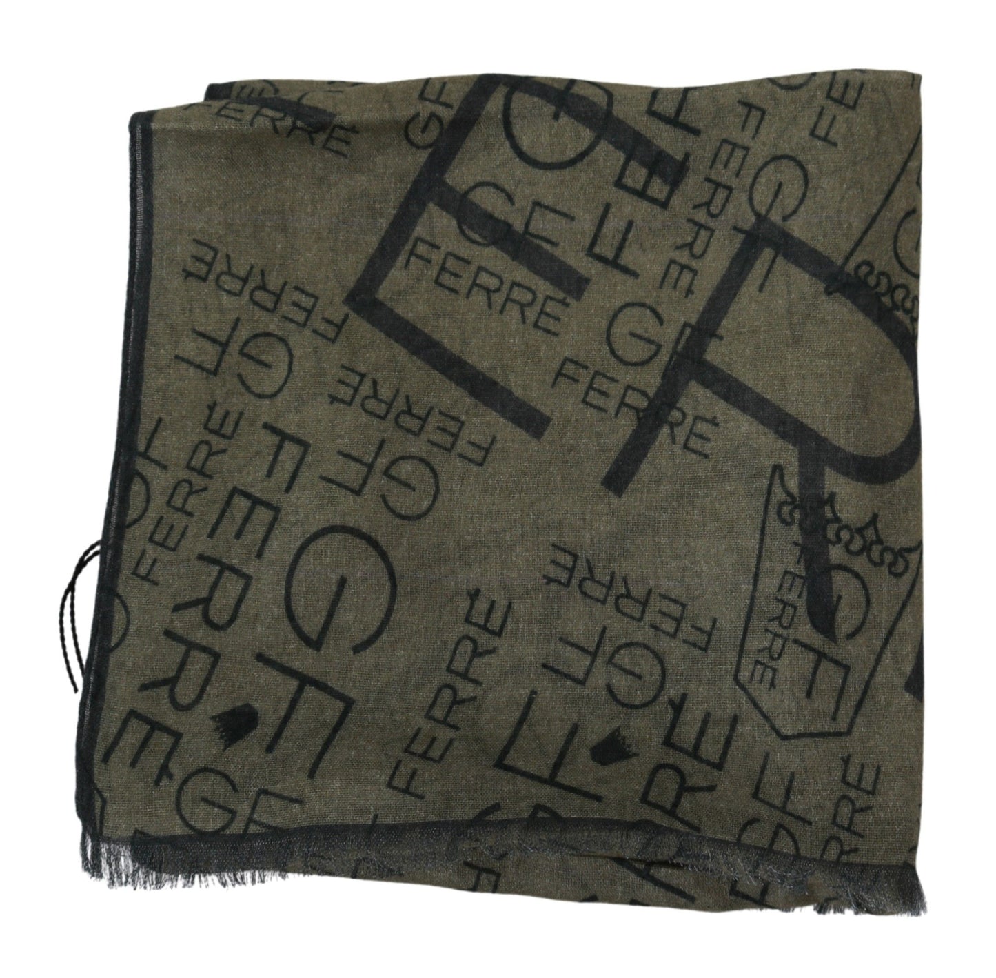 GF Ferre Grüner Foulard aus Wolle und Viskose mit gemustertem Markenschal