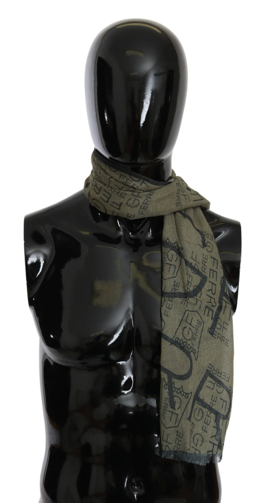 GF Ferre Grüner Foulard aus Wolle und Viskose mit gemustertem Markenschal