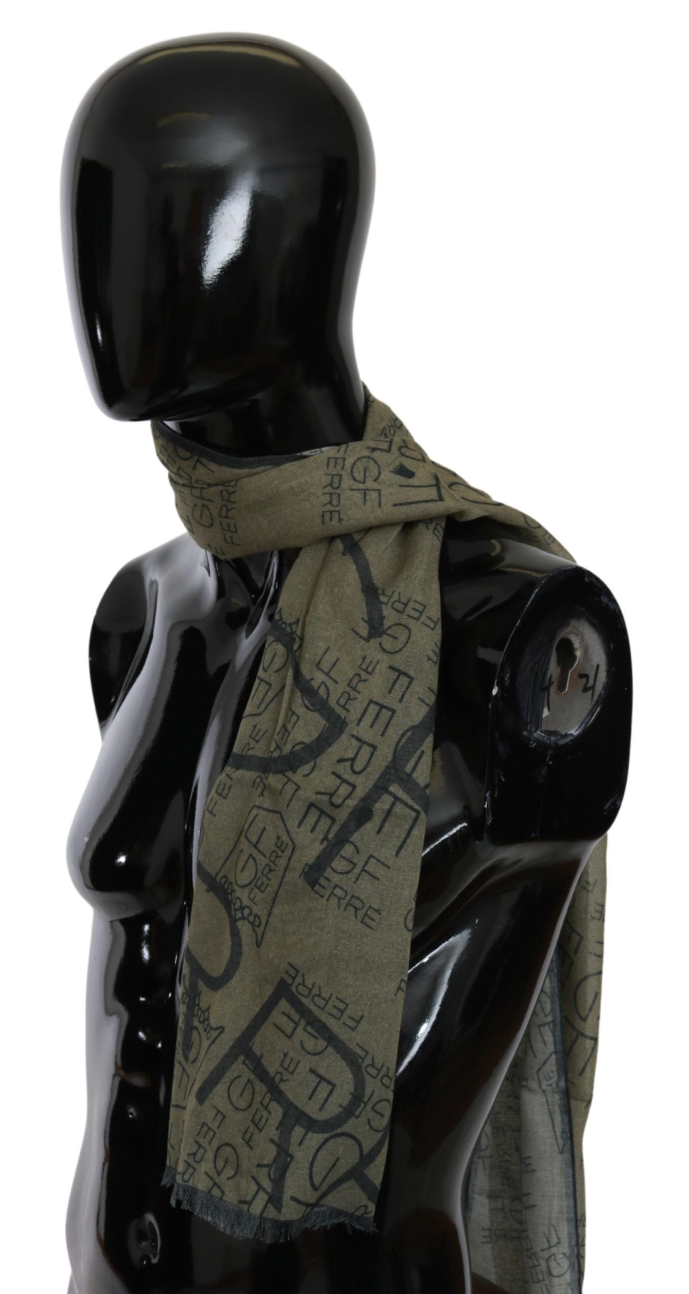 GF Ferre Grüner Foulard aus Wolle und Viskose mit gemustertem Markenschal