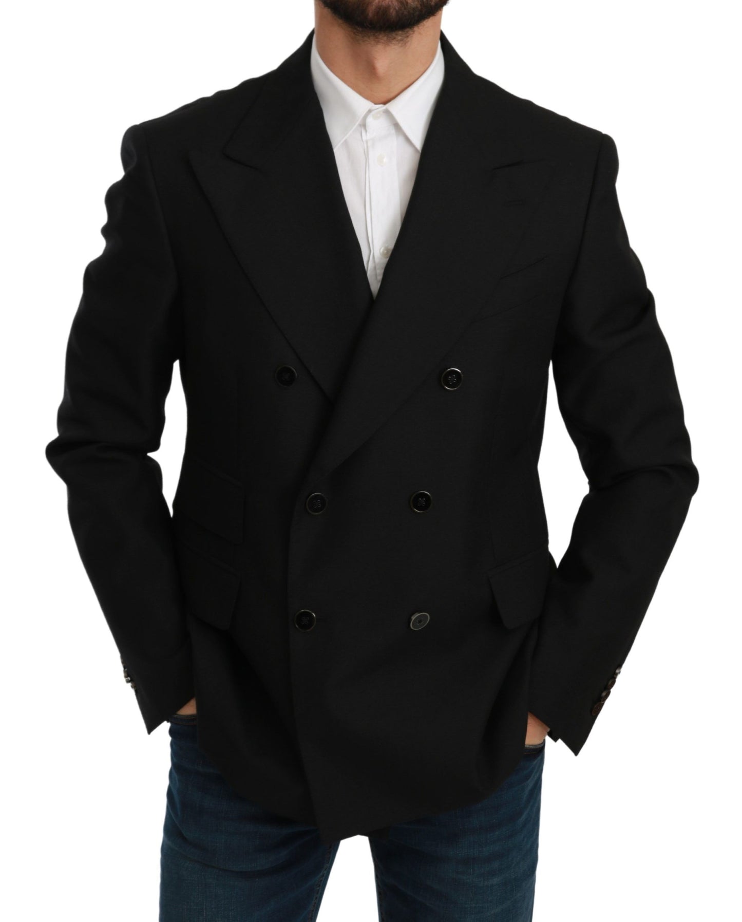 Dolce & Gabbana Black Slim Fit Jacket Coat Wool Blazer