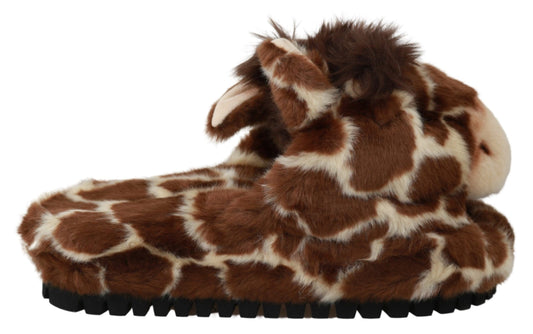 Chaussons Dolce &amp; Gabbana marron girafe, sandales plates, chaussures