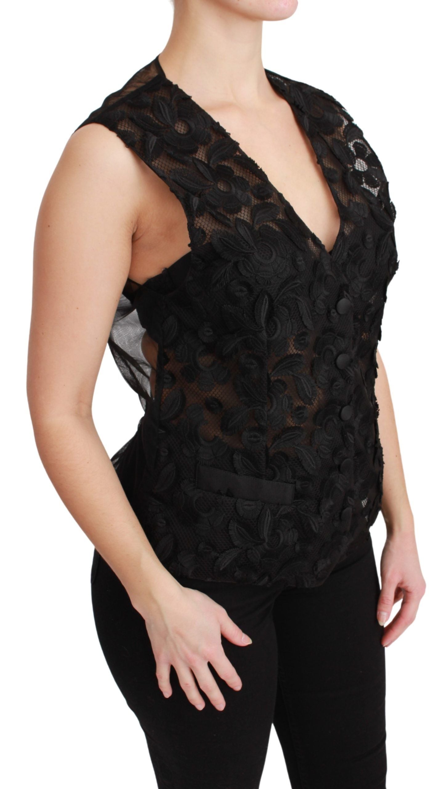 Gilet haut en brocart floral noir Dolce &amp; Gabbana
