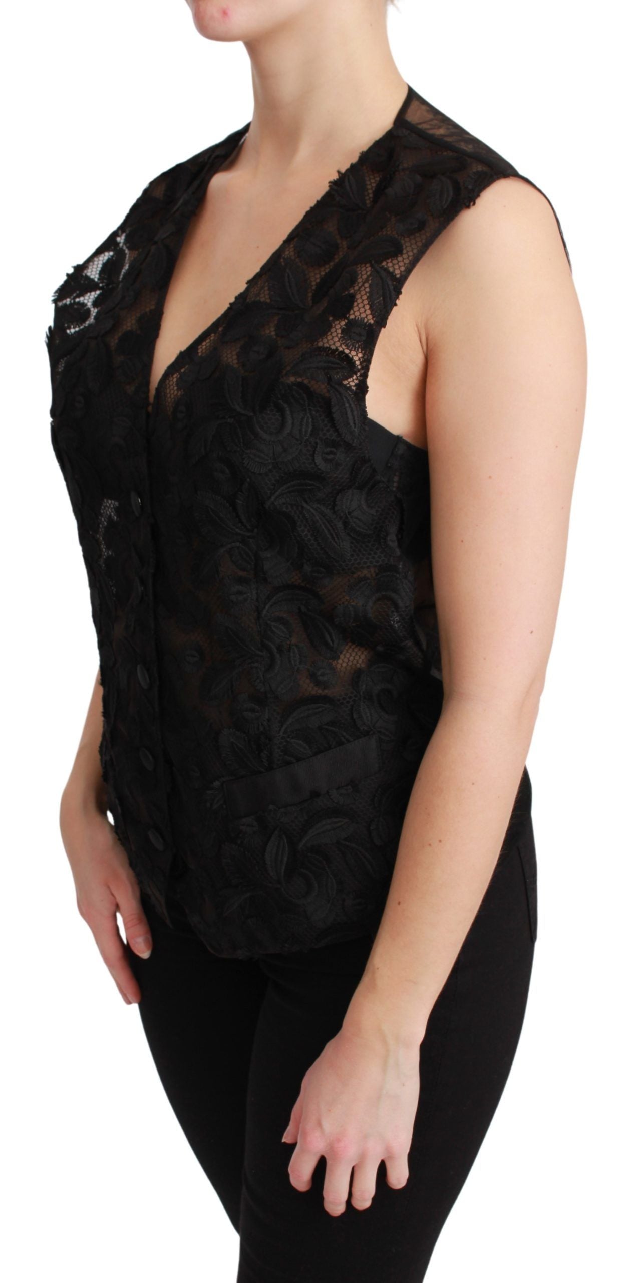 Gilet haut en brocart floral noir Dolce &amp; Gabbana
