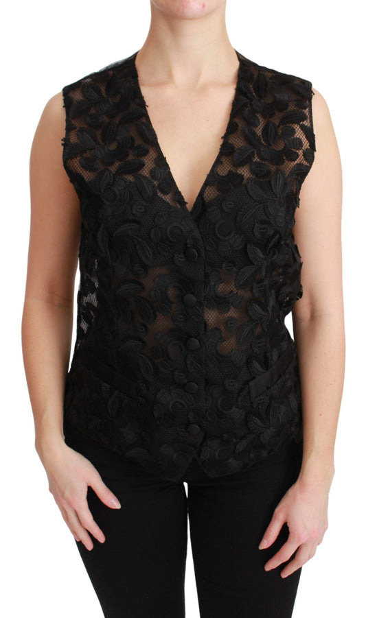 Gilet haut en brocart floral noir Dolce &amp; Gabbana