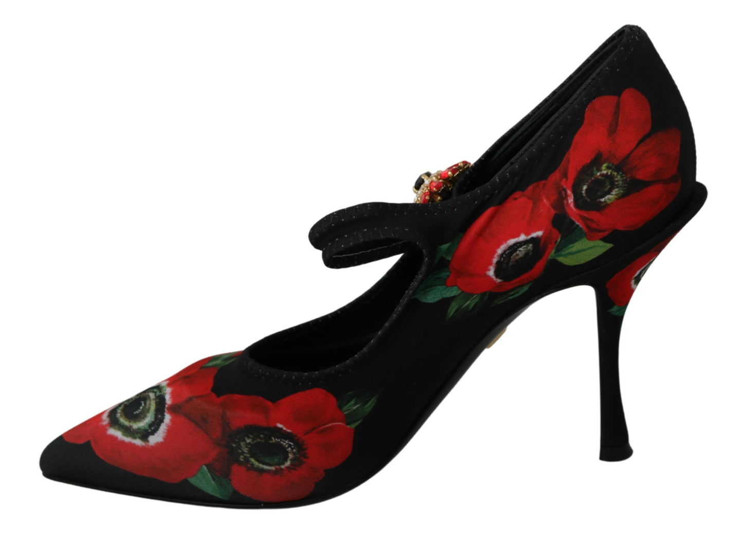 Escarpins Mary Janes à fleurs noires et rouges Dolce &amp; Gabbana