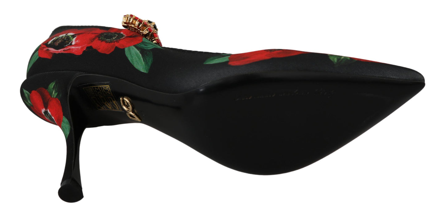 Escarpins Mary Janes à fleurs noires et rouges Dolce &amp; Gabbana
