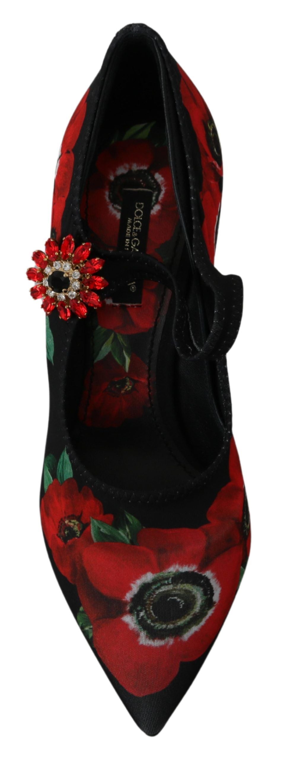 Escarpins Mary Janes à fleurs noires et rouges Dolce &amp; Gabbana