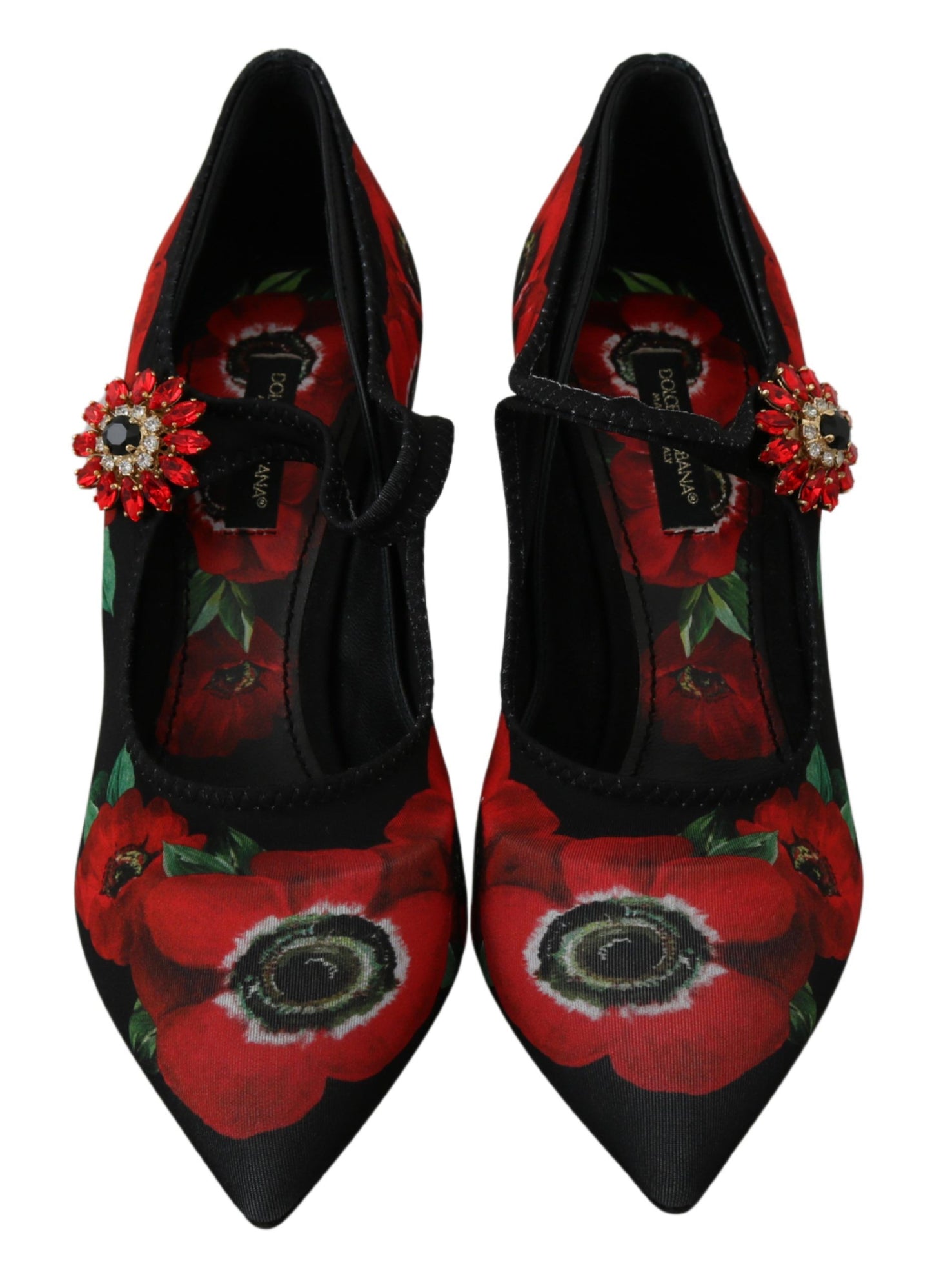 Escarpins Mary Janes à fleurs noires et rouges Dolce &amp; Gabbana