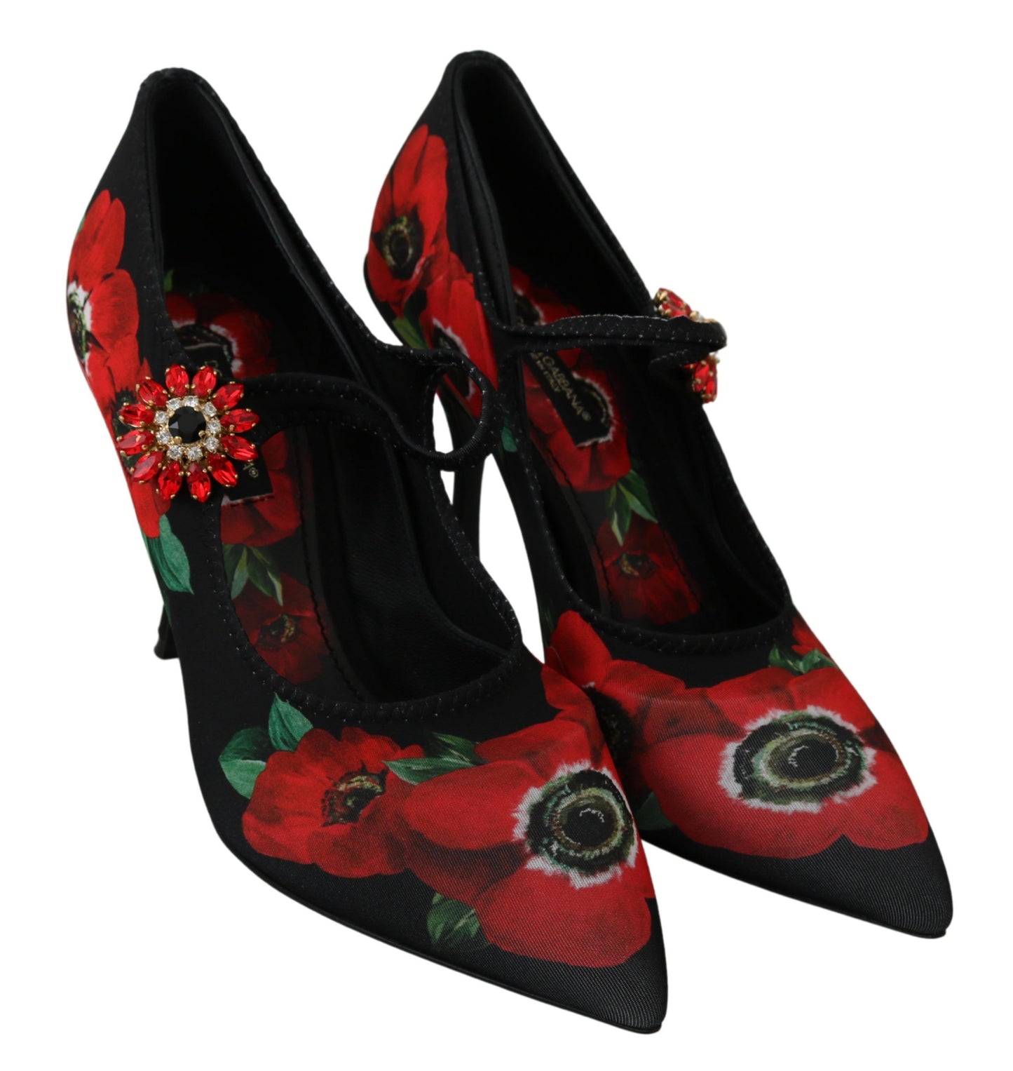 Escarpins Mary Janes à fleurs noires et rouges Dolce &amp; Gabbana