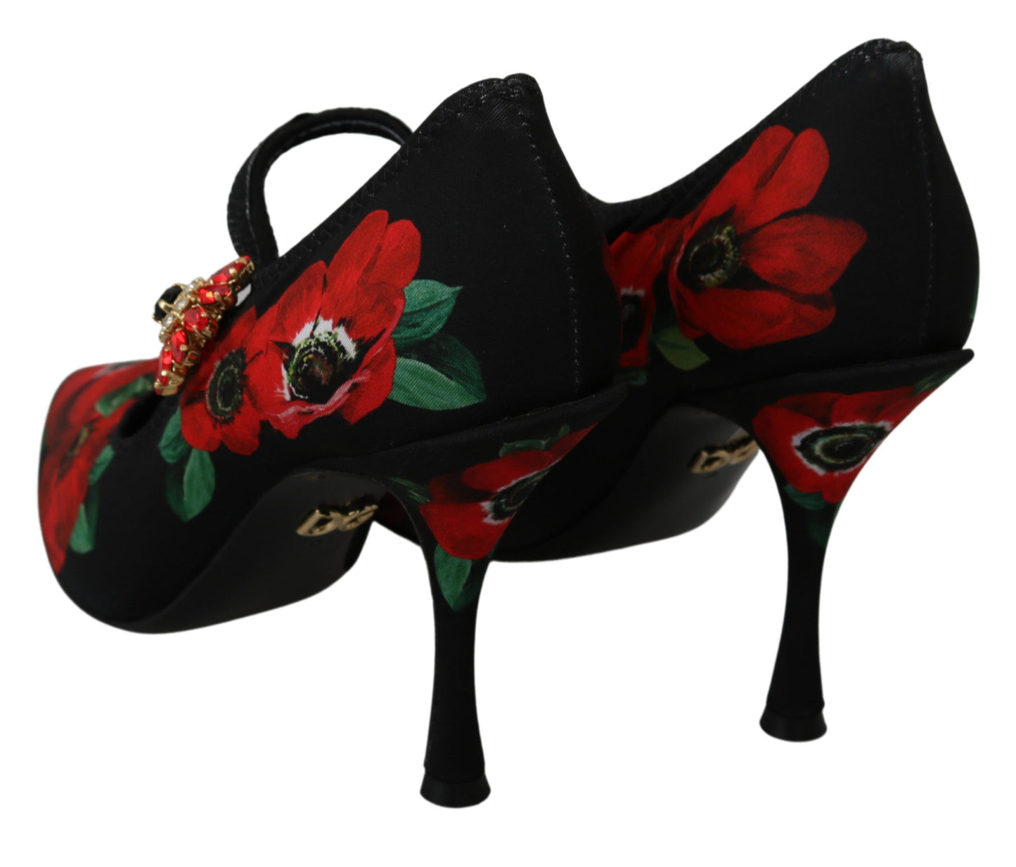 Escarpins Mary Janes à fleurs noires et rouges Dolce &amp; Gabbana