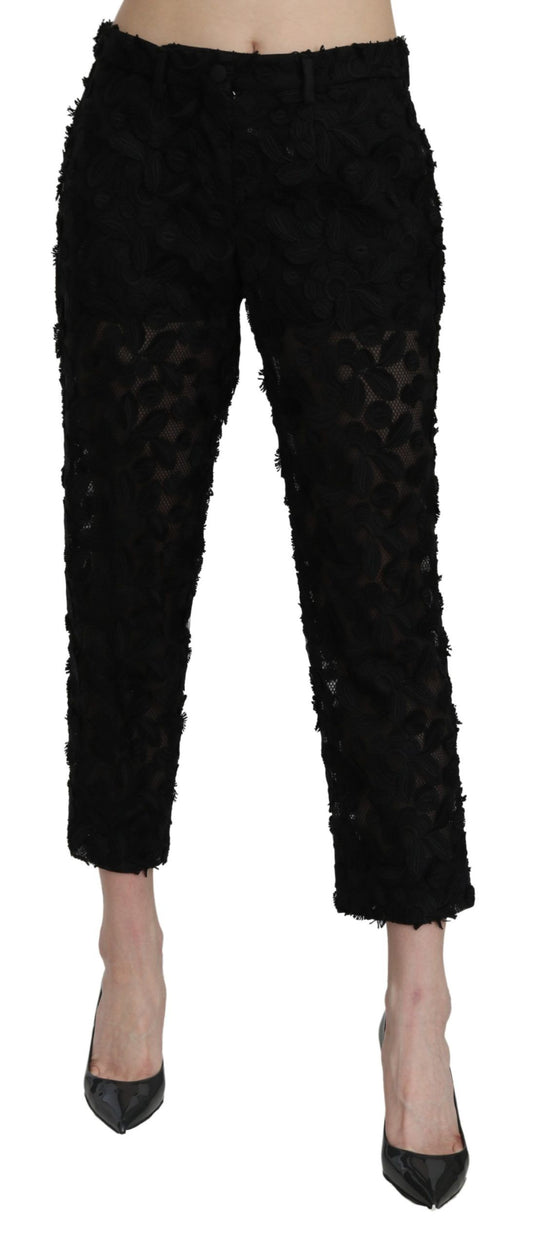 Pantalon droit court taille haute en dentelle noire Dolce &amp; Gabbana