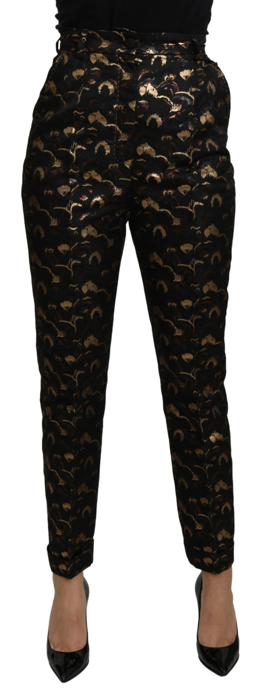Pantalon taille haute en brocart noir et or Dolce &amp; Gabbana