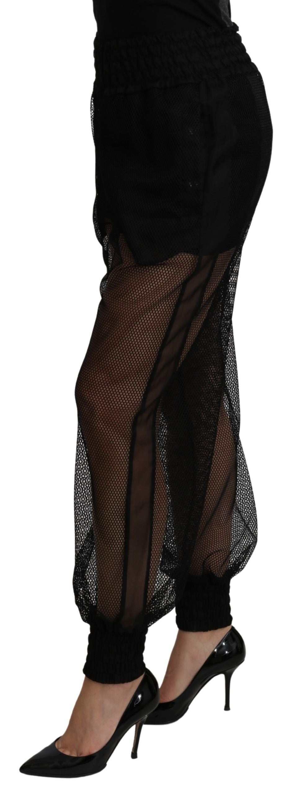 Pantalon de jogging transparent noir en polyester Dolce &amp; Gabbana