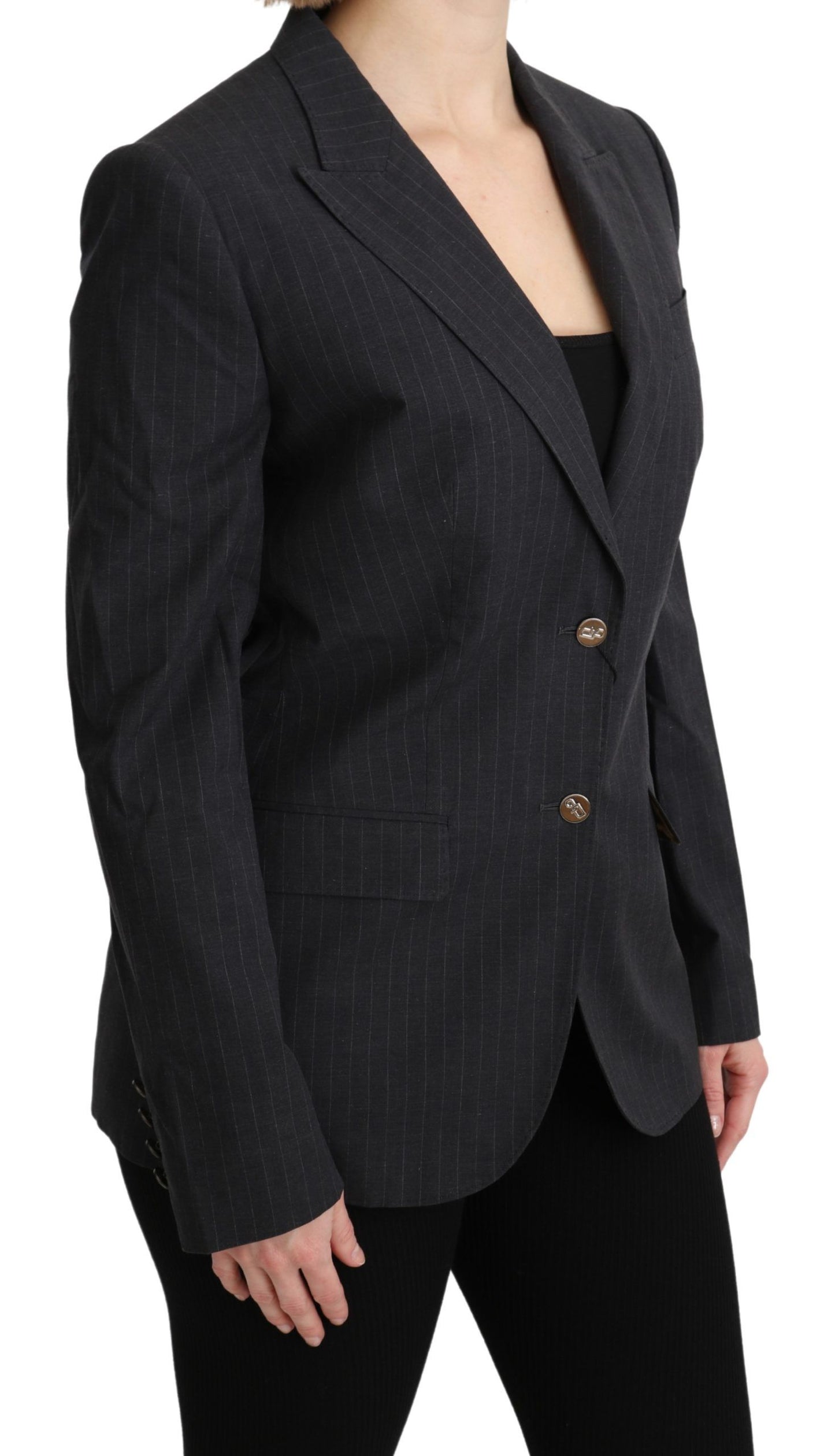Veste blazer grise en coton à boutonnage simple Dolce &amp; Gabbana