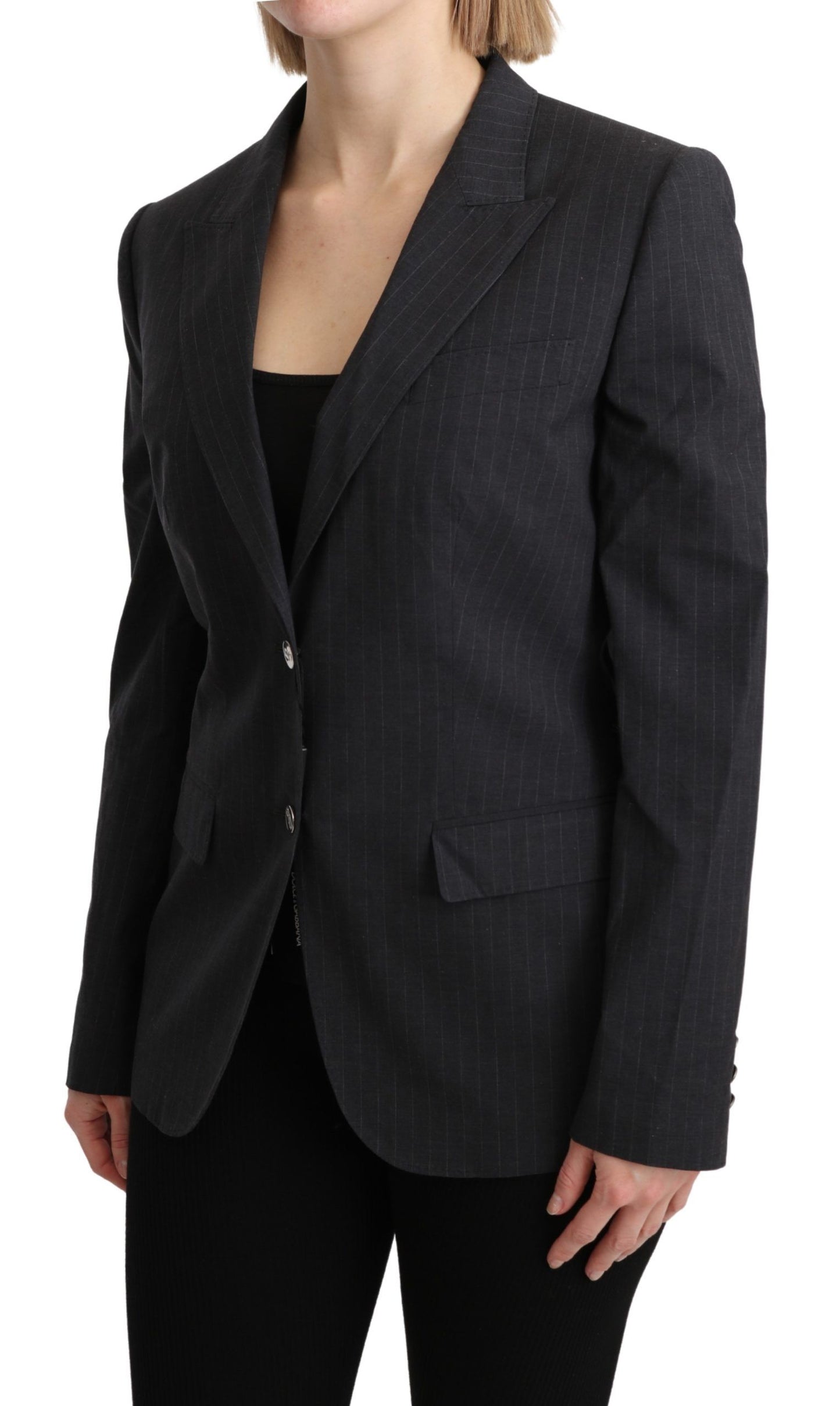 Veste blazer grise en coton à boutonnage simple Dolce &amp; Gabbana
