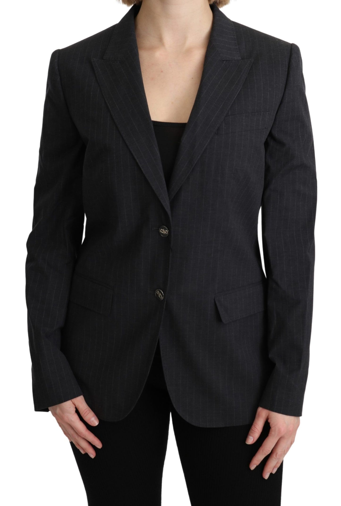 Veste blazer grise en coton à boutonnage simple Dolce &amp; Gabbana