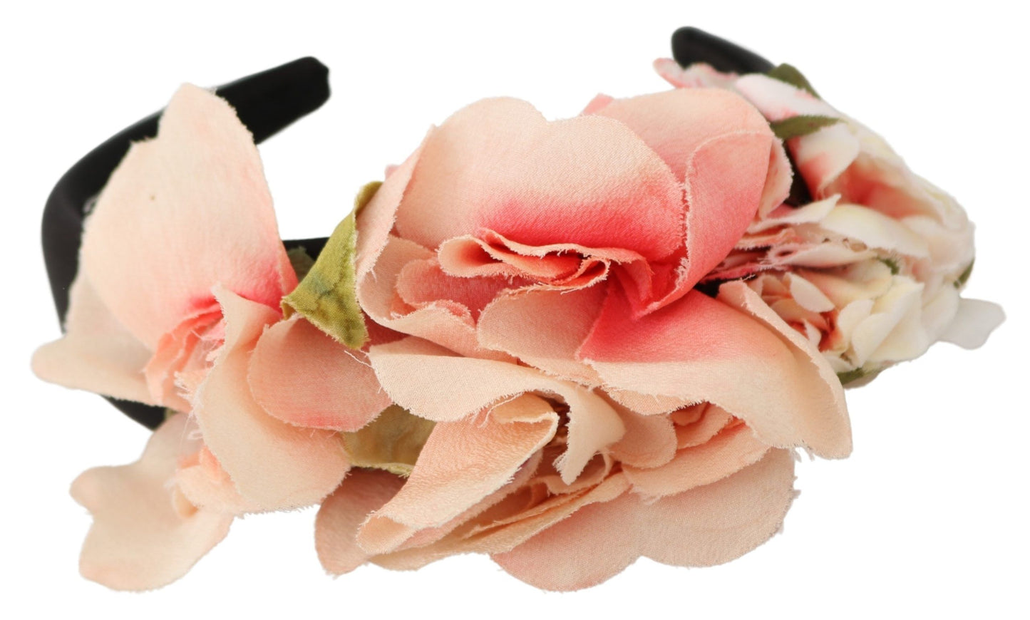 Bandeau à fleurs noires en soie rose Dolce &amp; Gabbana avec logo diadème