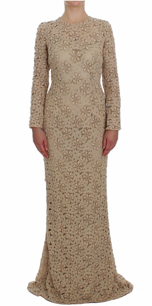 Robe fourreau longue en dentelle florale beige Dolce &amp; Gabbana