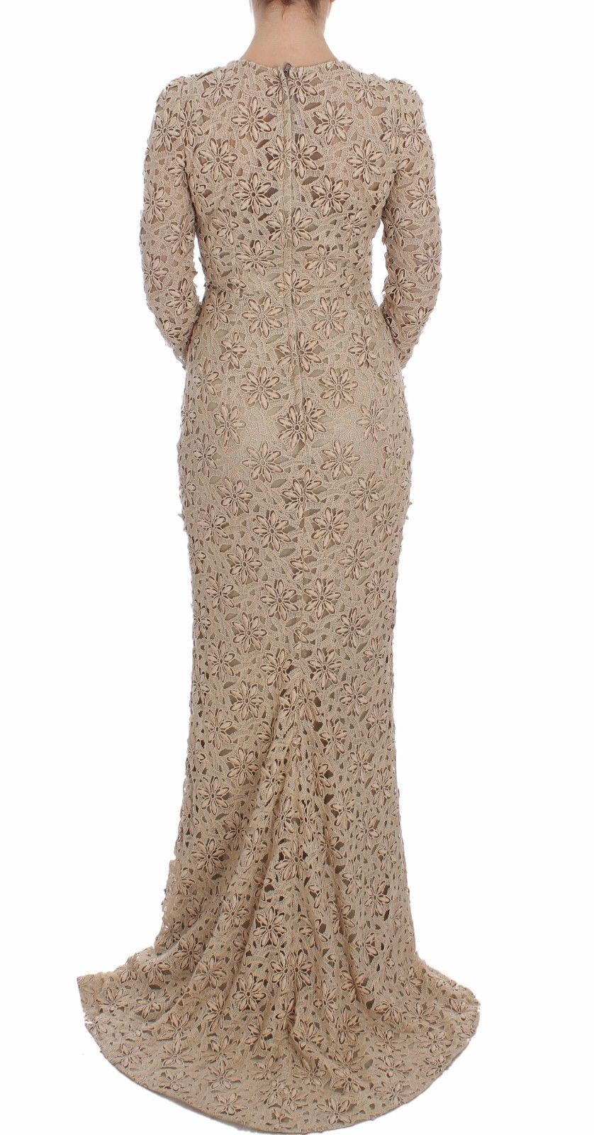 Robe fourreau longue en dentelle florale beige Dolce &amp; Gabbana