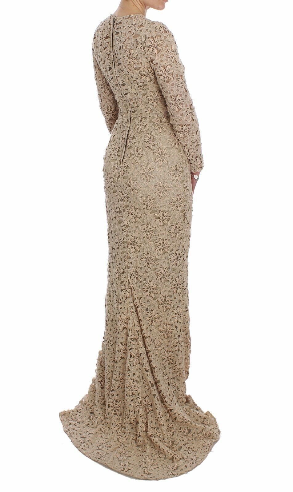 Robe fourreau longue en dentelle florale beige Dolce &amp; Gabbana