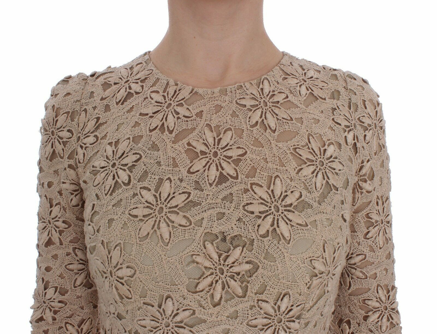 Robe fourreau longue en dentelle florale beige Dolce &amp; Gabbana